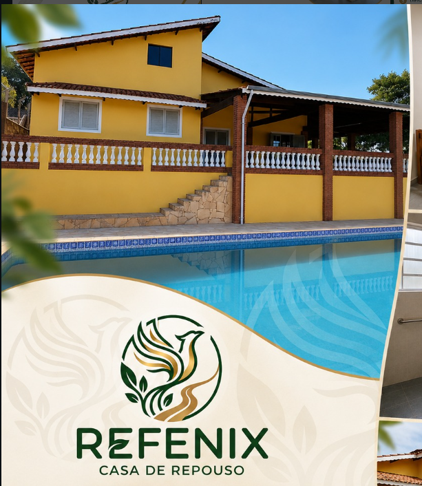 Fachada da Refenix Casa de Repouso com área externa e piscina